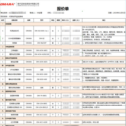 標準的機房動環監控系統報價清單配置表